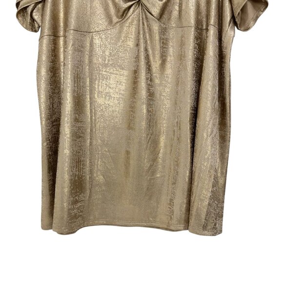 Roamans CHART SZ M(14-16) Gold Metallic Short Sleeve Tunic Top Comfy Stretch - Picture 10 of 10